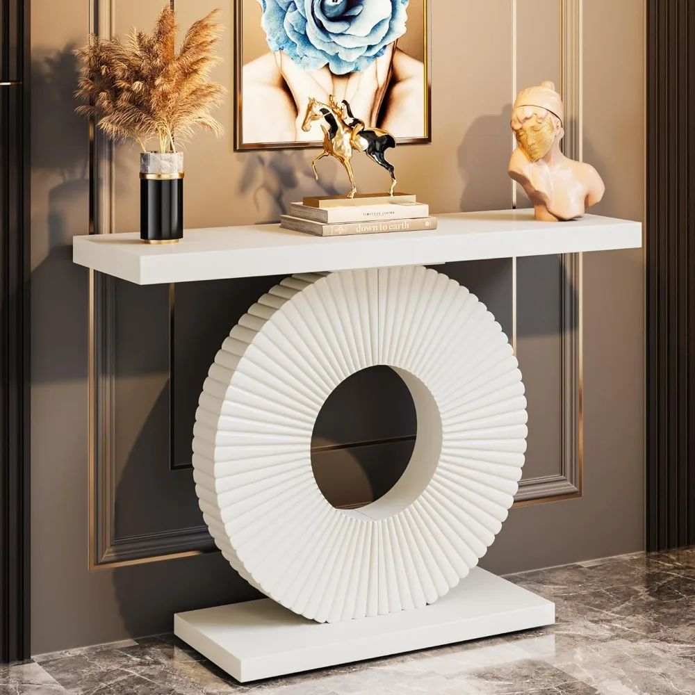 

Modern Console Table with Geometric Base, 40 inch Wood Entryway Sofa Table Narrow Long, Contemporary for Living Room