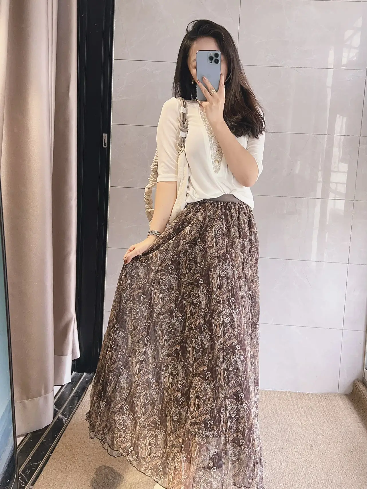 

Романтичная коричневая юбка с цветочным узором и эластичным поясом, универсальная, из фатина, в стиле Принцесса Барбара, свободного кроя, Po...