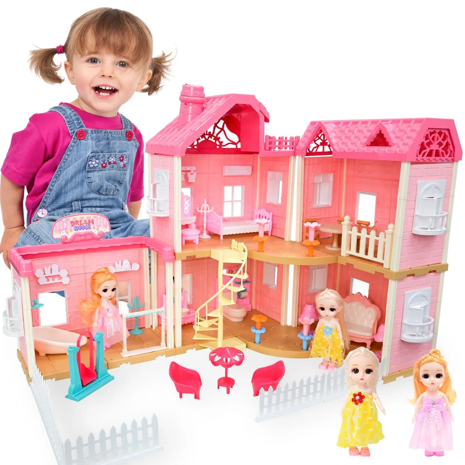 

Princess Castle Villa Dollhouse | 5 Rooms with Dolls & Furniture | Educational Playhouse for Girls | Birthday Gift Box (21.28" x