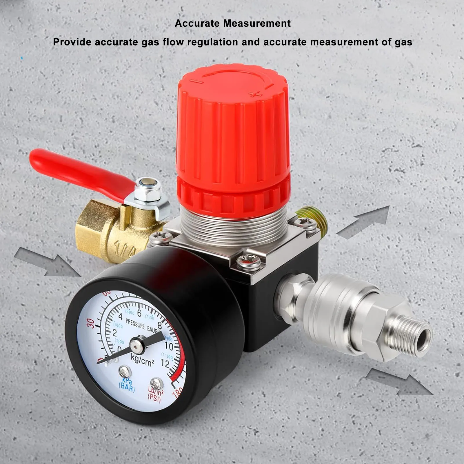 Air Gauge Regulator, Air Compressor Regulator 4 Holes 0 to 180PSI European Air Compressor Pressure Regulator with Guage
