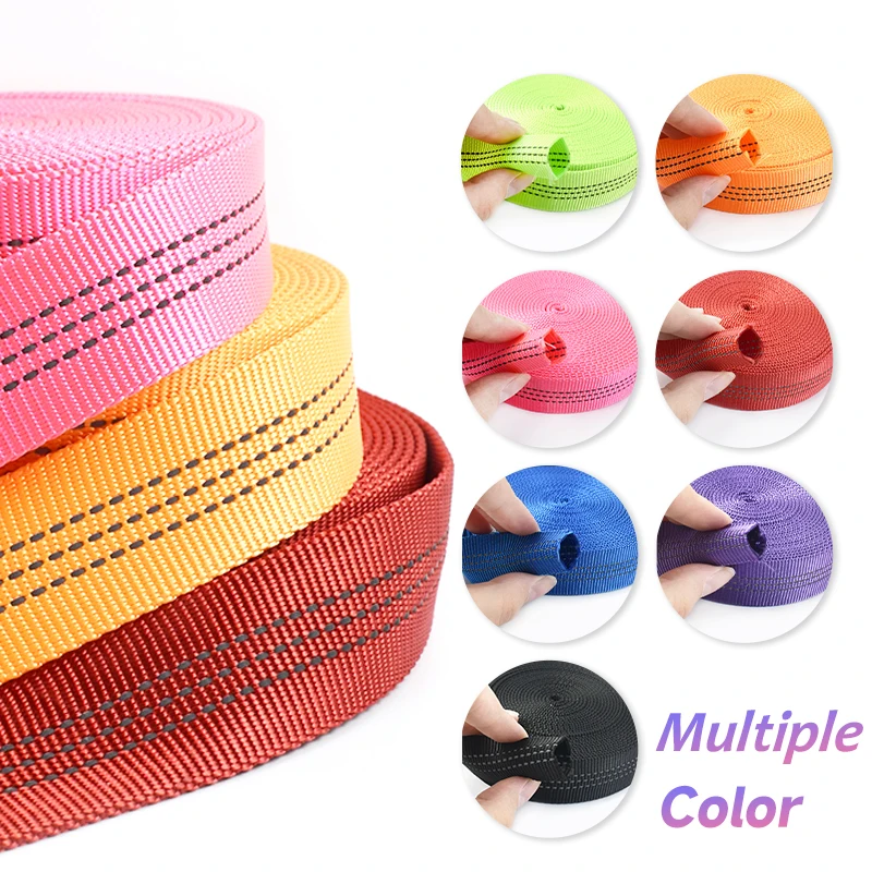 

2/5/8/10M Reflective Nylon Webbing Tape At The Meter 25mm Double-layer Hollow Tubular Ribbon Strap Pet Collar Band Sewing Bias