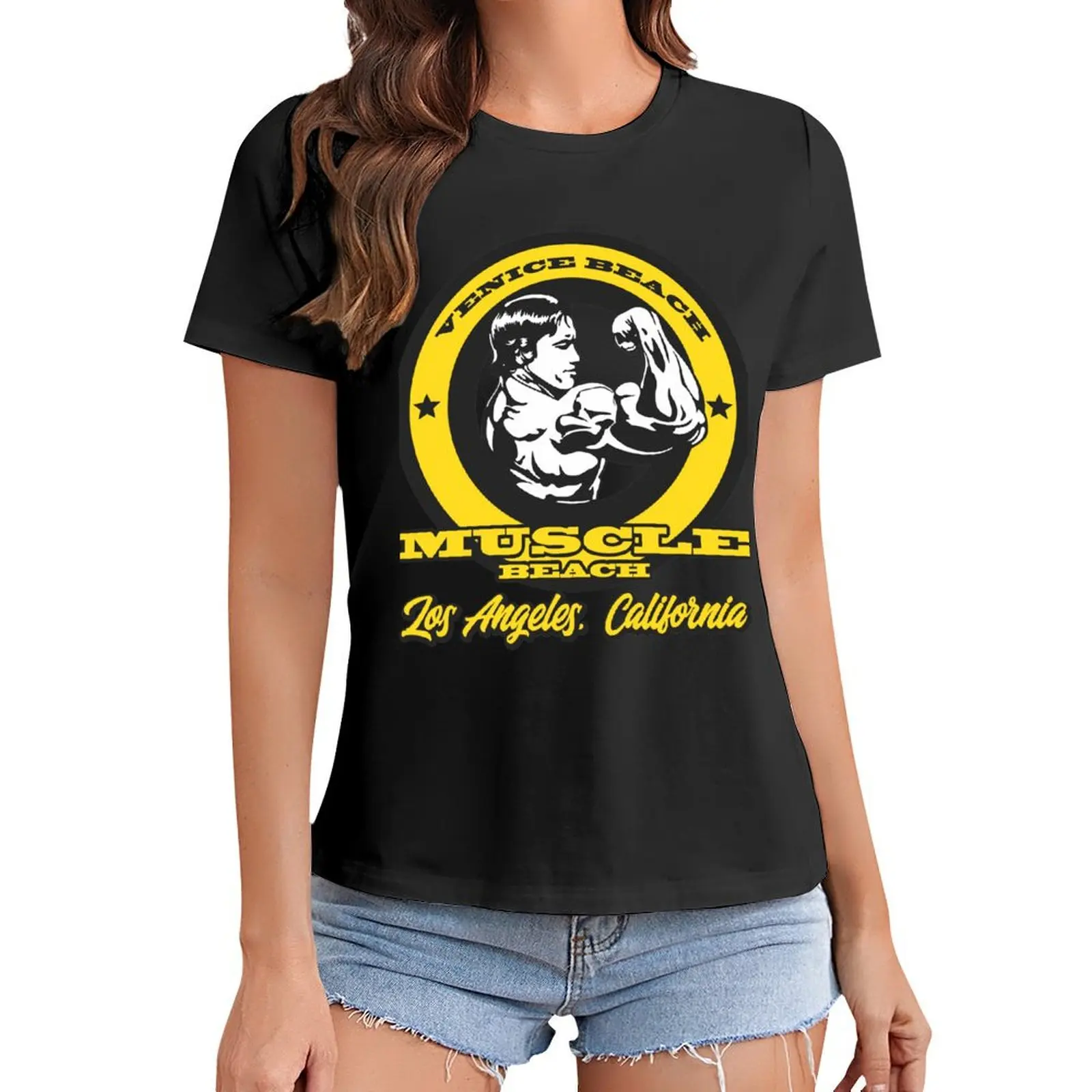 

Arnold Schwarzenegger Venice Beach Muscle Beach T-Shirt summer top blanks cute tops Women clothing