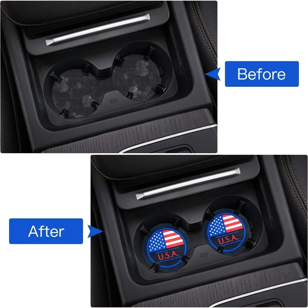 2 PCS USA Flag Cup Holder Coasters  Anti Slip Sift-Proof Pad For BMW X1 X2 X3 X5 X4 X6 X7 G30 G20 G32 G11 G12 F40 F30 F20 F10F34