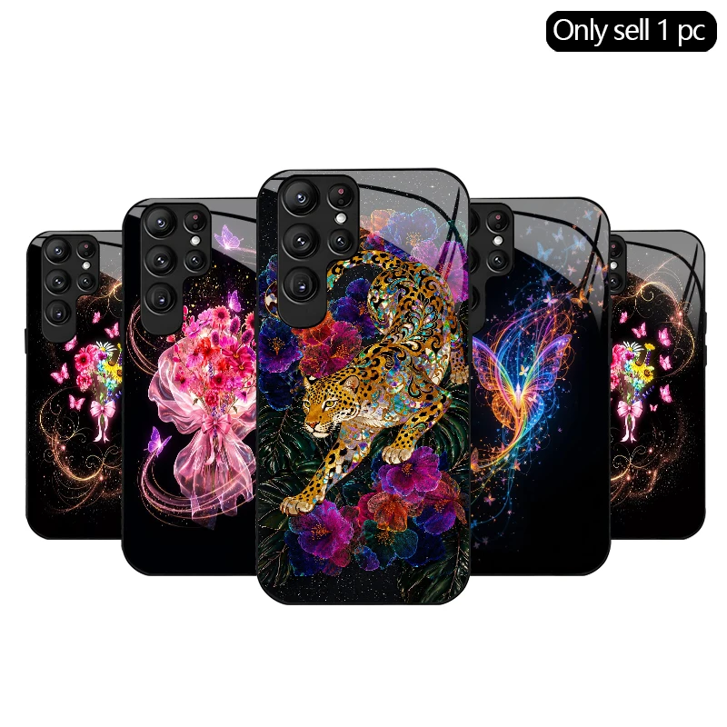 Butterfly Pattern Flower Bouquet 2D Phone Case for Samsung S26 S25 S24 S23 S22 S21 S20 A56 A55 Tempered Glass Protective Cover