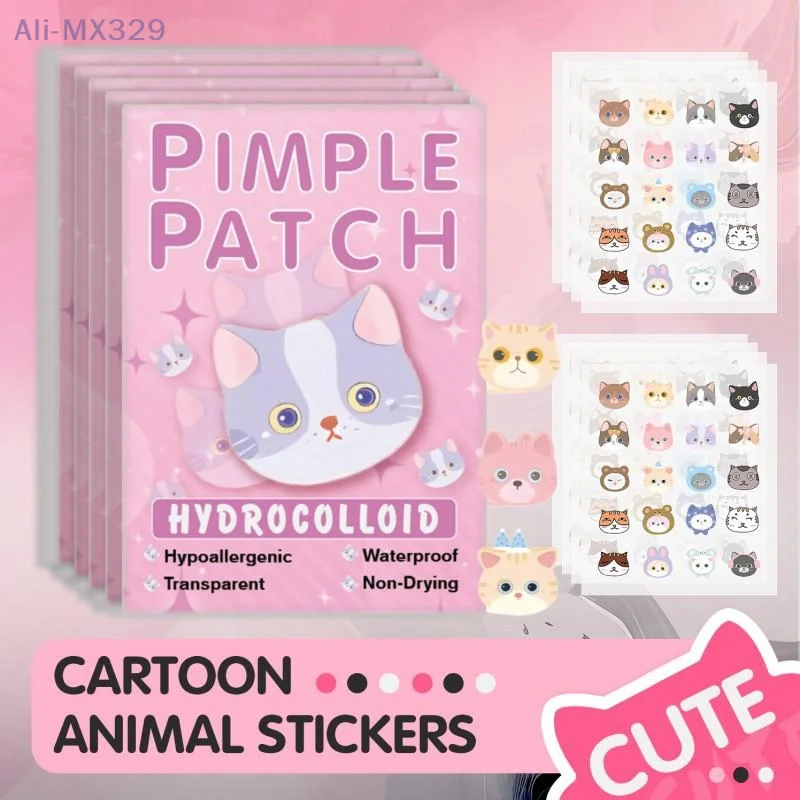 {MX329} 600Pcs Plester Jerawat Hidrokoloid Bentuk Kartun Kucing Anjing Berwarna-warni Penutup Perawatan Jerawat Stiker Penghilang Jerawat