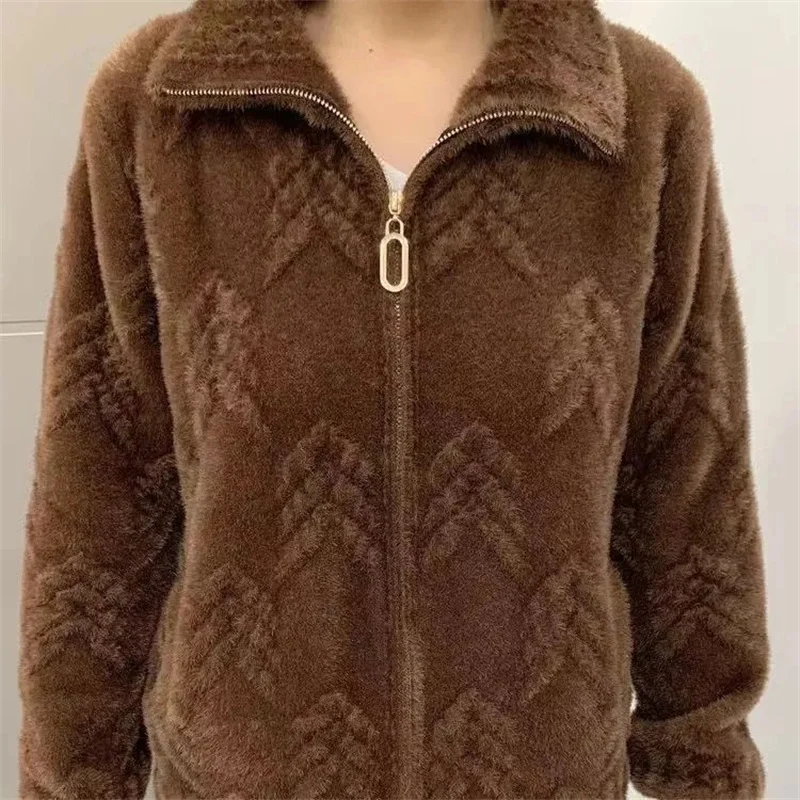 

Autumn Winter Lady Fashion Large Size 6XL Jacket 2025 Feminine High End Thickened Outwear Middle Aged Mother Faux Mink Fur Coat