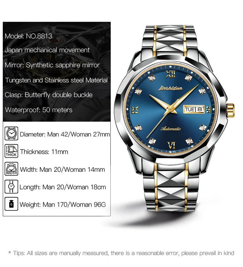 JSDUN Best Selling Men Luxury Watch Original Tungsten Steel Automatic Mechanical Watches for Men Casual Fashion Wrist Watch Men