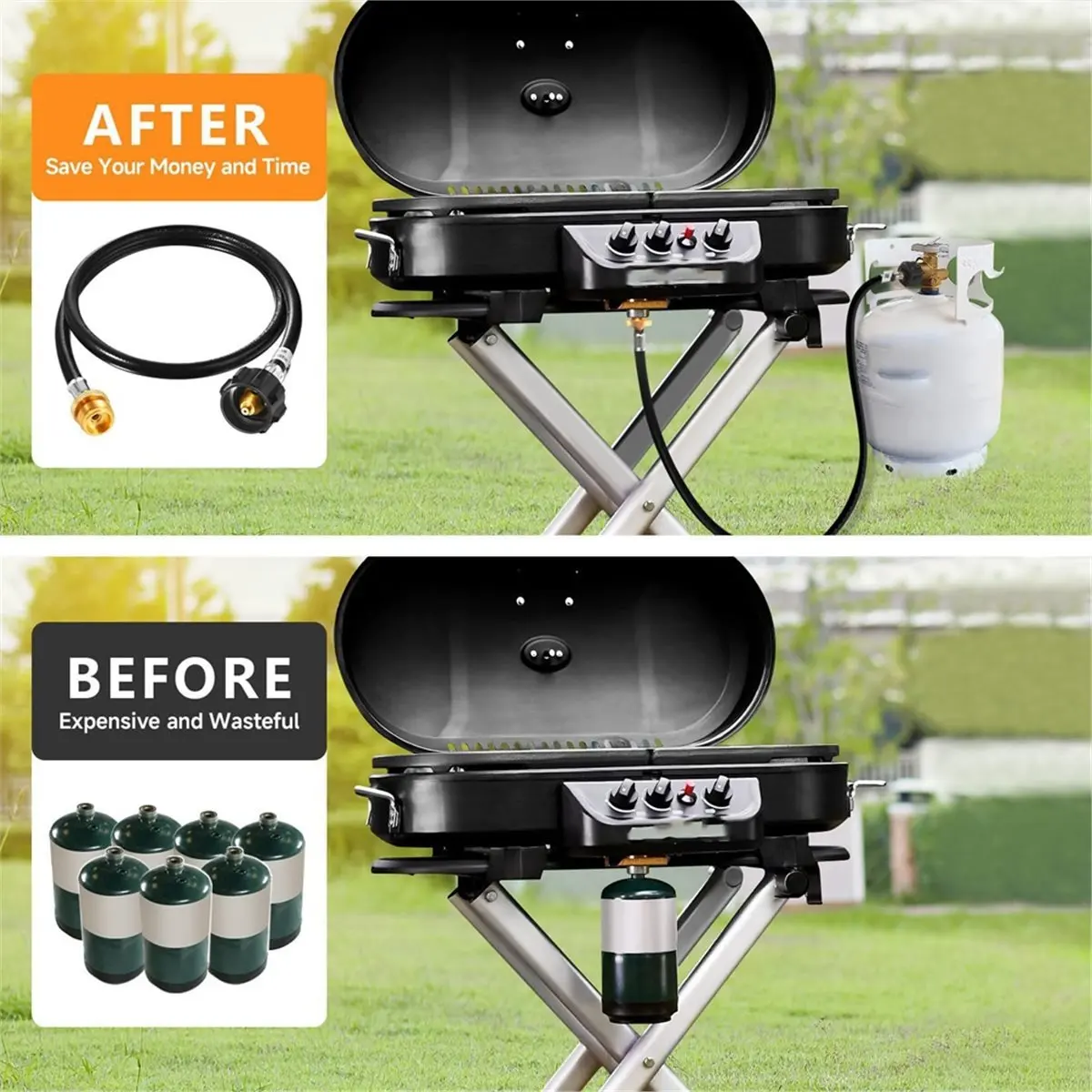 Propane Tanks Adapter Hose 6 Ft Length for Easy Connection From 20lb to 1lb Great for Outdoor Cooking Camping Supply