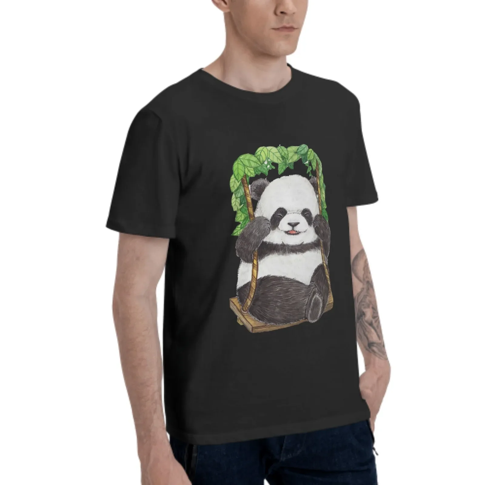 Giant Panda T-Shirt for Men Cotton 100% Women Fashion Casual Summer Tops Round Collar Short-Sleeve Couple Black White Top Tees