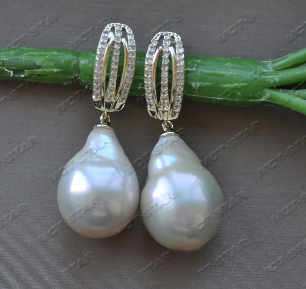 

Z11951 A+ Lustre 21mm White Teardrop Keshi Reborn Pearl Dangle Earring 925Silver