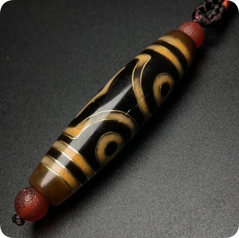 Ancient Tibetan DZI Beads Old Agate Inlaid Gold Wire 3 Eye Totem Amulet Pendant