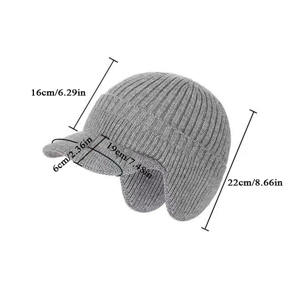 Fashion Thicken Knitted Beanie Men Women\'s Casual Hat Winter Warm Outdoor Ear Protection Cap Crochet Hats With Brim 2023 New