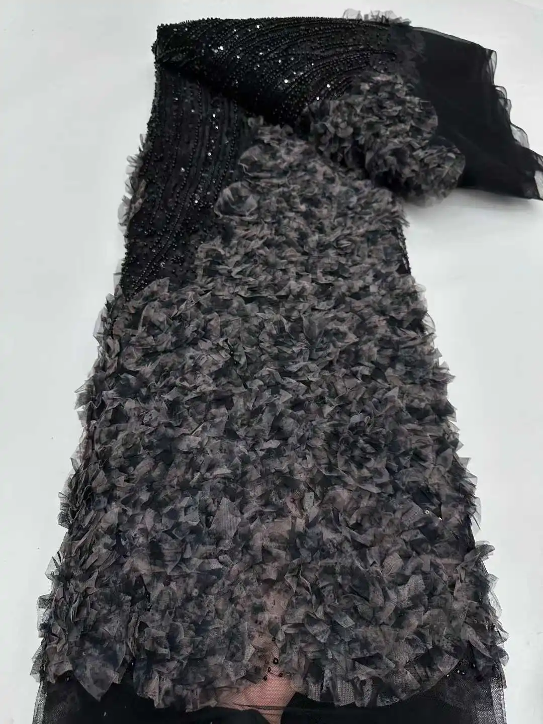 African Beads Lace Fabric 2025 Beaded Lace Fabric France Sequins Nigerian Embroidery Bridal Mesh Lace Fabric For Women Sewing