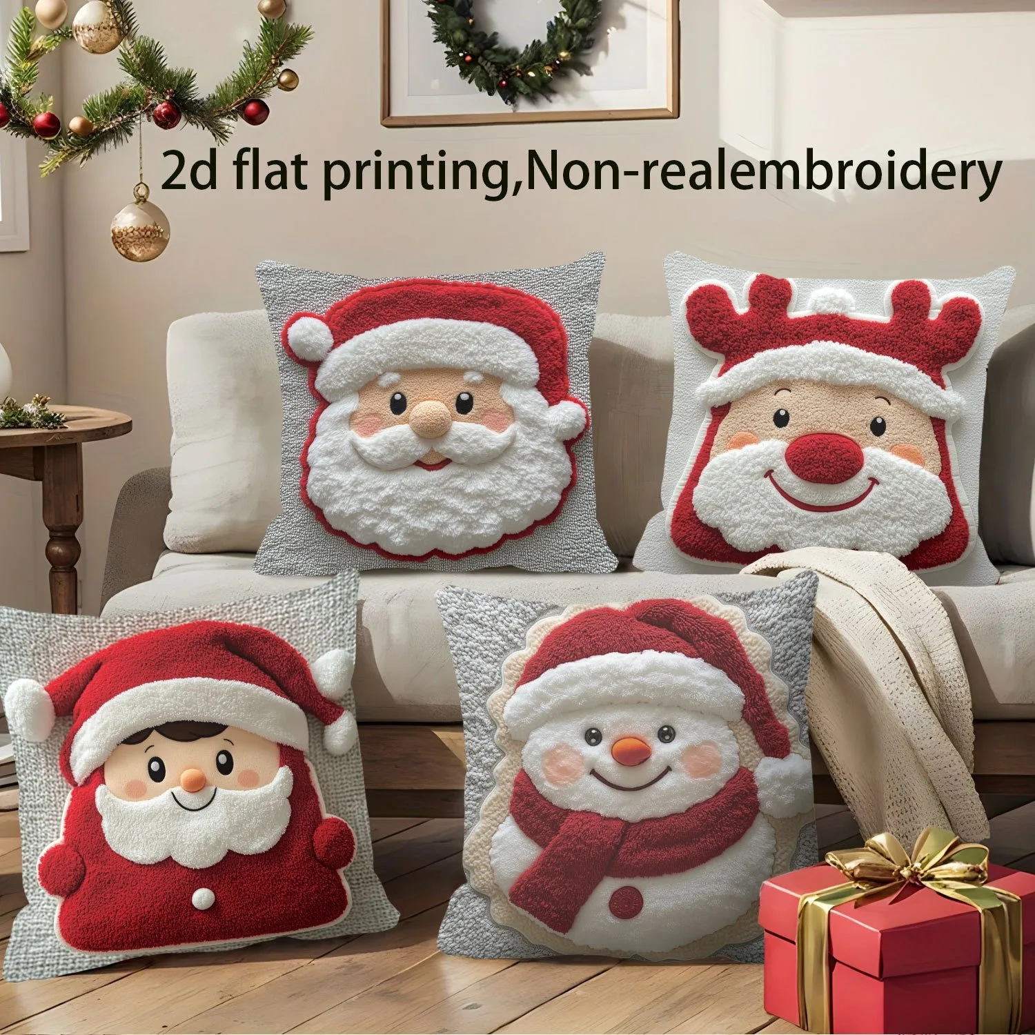 Christmas is cute and fun!Santa Claus & Snowman pattern on pillowcase New Year home decoration 2d flat printing
