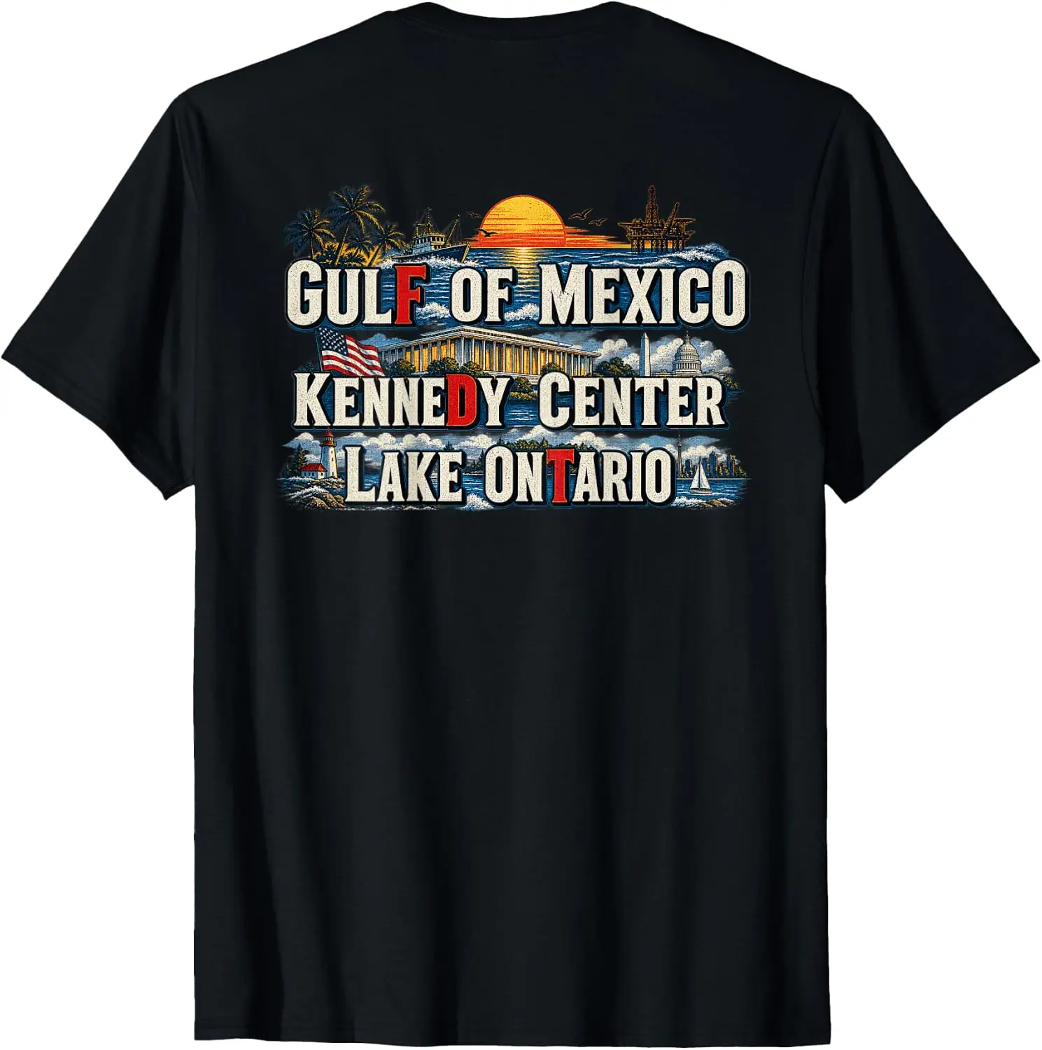 Gulf Of Mexico Lake Ontario Kennedy Center ON Back T-Shirt Cute Halloween Pumpkin Short-Sleeve Tee: Fun, Breathable, Pure Cotton, Stylish—Perfect for Sports, Lounging, or Casual Wear.