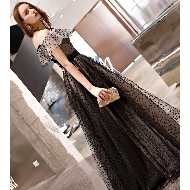 2025, neues, schulterfreies, langes, kleines und dünnes Bankett-Abendkleid, elegantes und stimmungsvolles Hosting-Bankett-Abendkleid