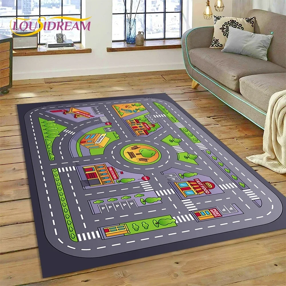 Highway Runway Playroom City Traffic Road Map Child PlayMat Carpet Rug for Bedroom Living Room Sofa Decoration Decor Floor Mat