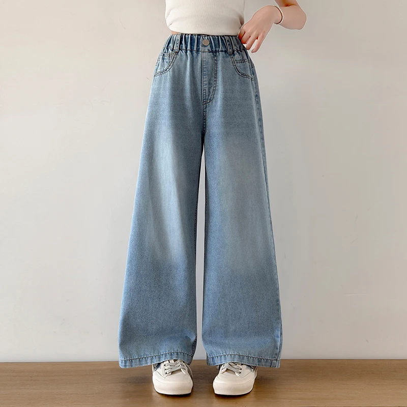 

2026 children's summer embroidered 8-shaped wide leg pants autumn boys' jeans spring girls' sports breathable pants