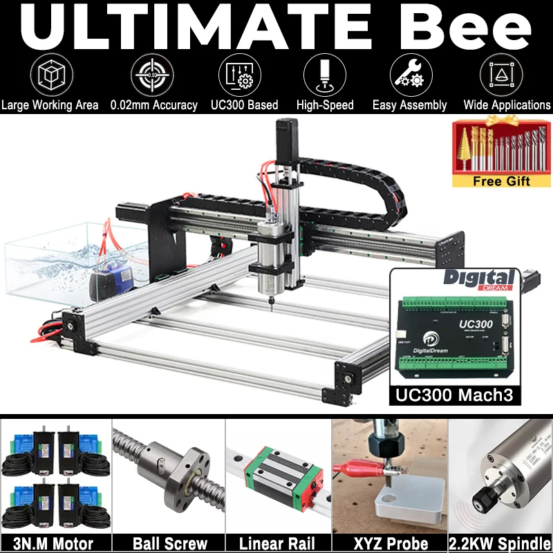 20%OFF BulkMan3D ULTIMATE Bee CNC Machine Full Kit UC300 Mach3 Controller 4-Axis Ball Screw Router & Engraver for Wood Metal DIY