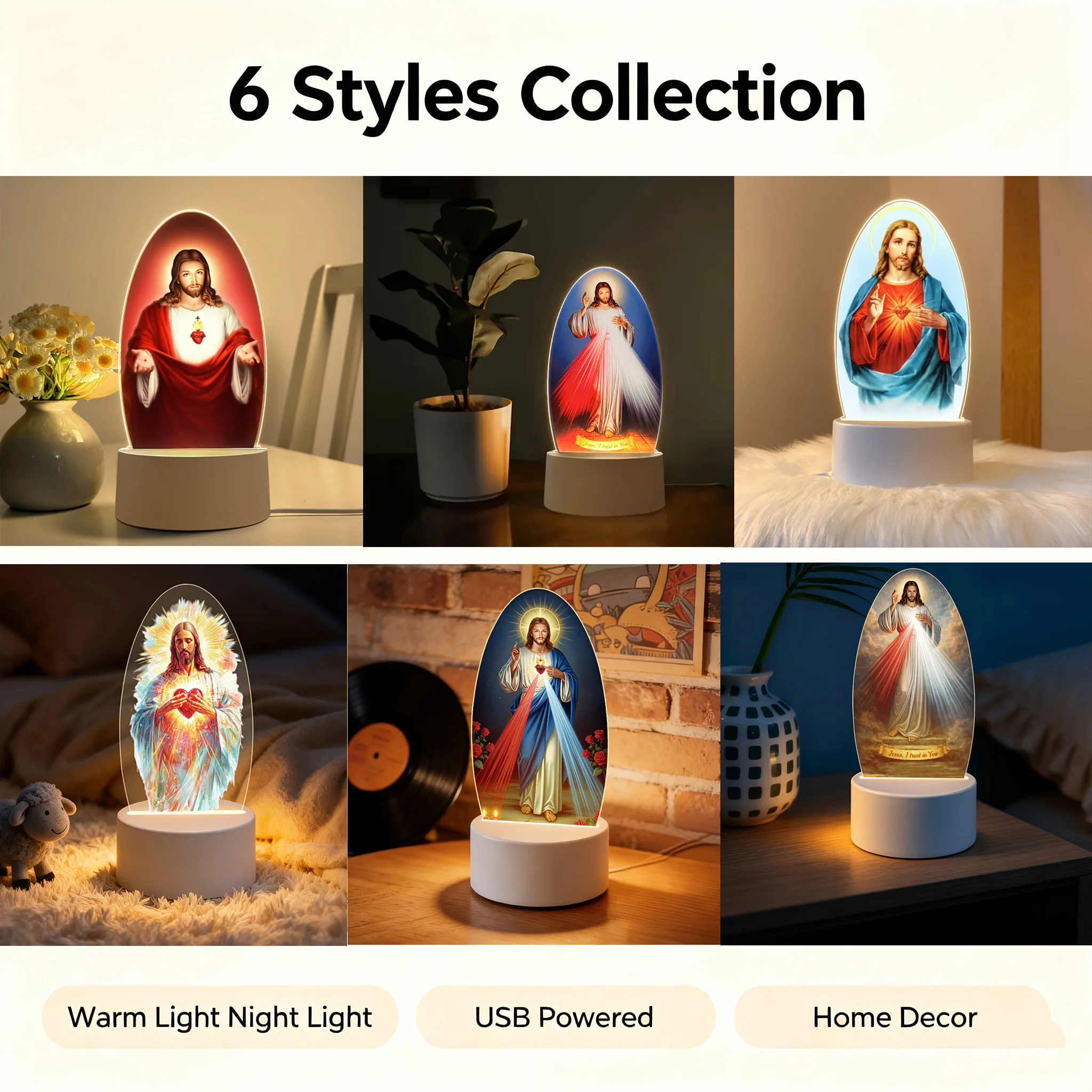 Divine Mercy of Jesus Acrylic Night Light – Religious Tabletop Decorative Lamp (Gift for Divine Mercy Sunday, Acrylic Material)