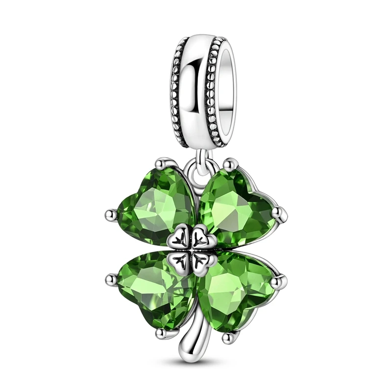 925 Sterling Silber Charms Perle CZ Zirkon Glänzendes Vierblättriges Kleeblatt Anhänger DIY Schmuck Geschenk für Frauen – Detail 2