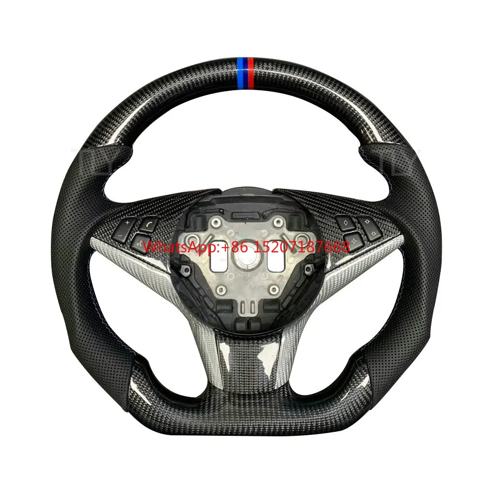 Custom Real Carbon Fiber Steering Wheel For  E63 E60 M5 E61 E64 525i 530 630 650 5series 6series Car Steering Wheel