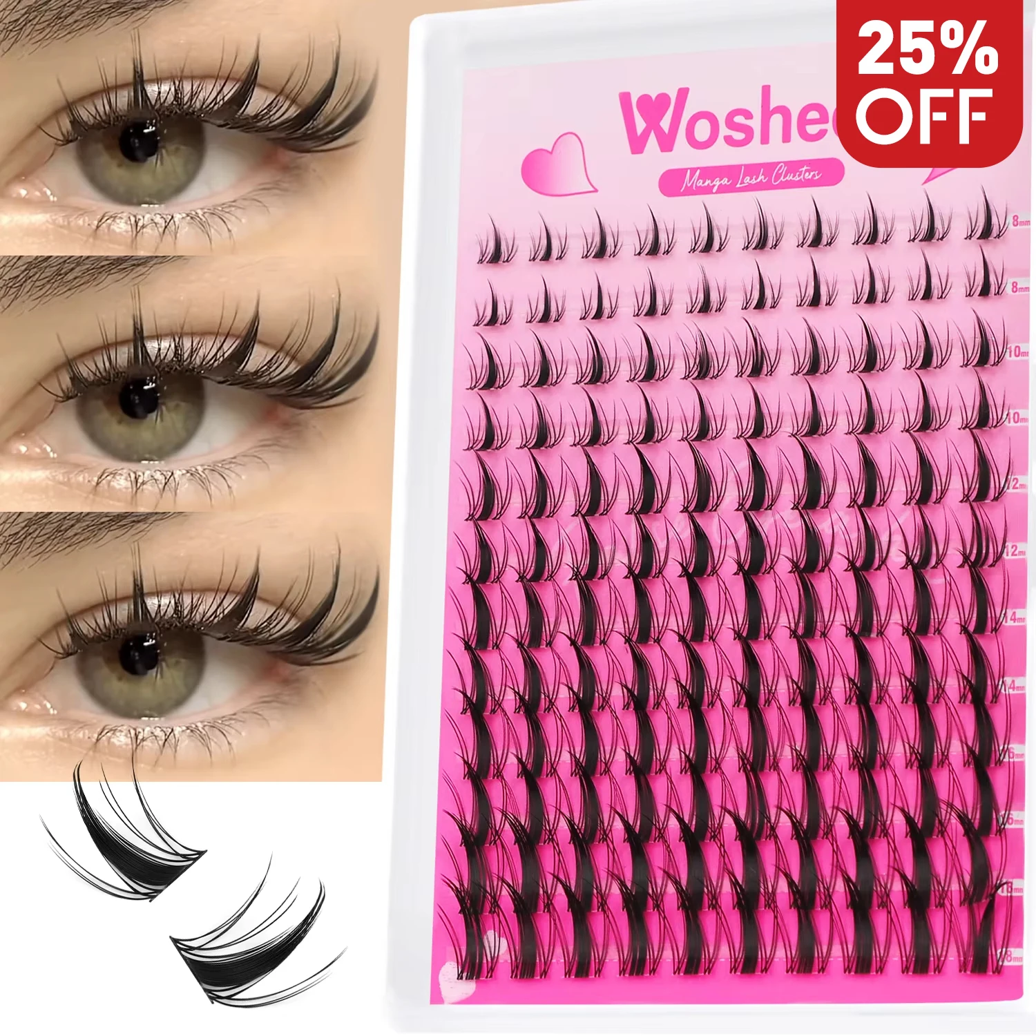 WOSHEER Lash Clusters Manga Lash Clusters Kit Clear Fairy Eyelash Clusters Wet-Look Spiky Anime Lashes Individual Lashes