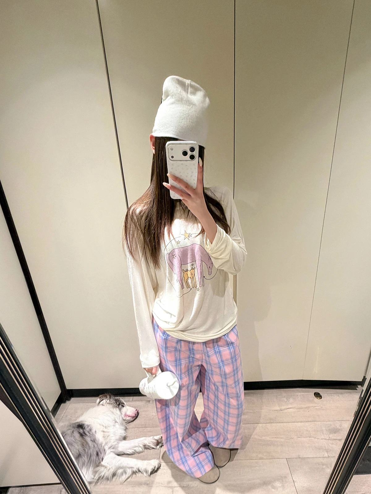 Sakura  Print Long Sleeve T-Shirt Women's Lazy Style Thin Casual Top Sunscreen Clothing Breathable round Neck Design