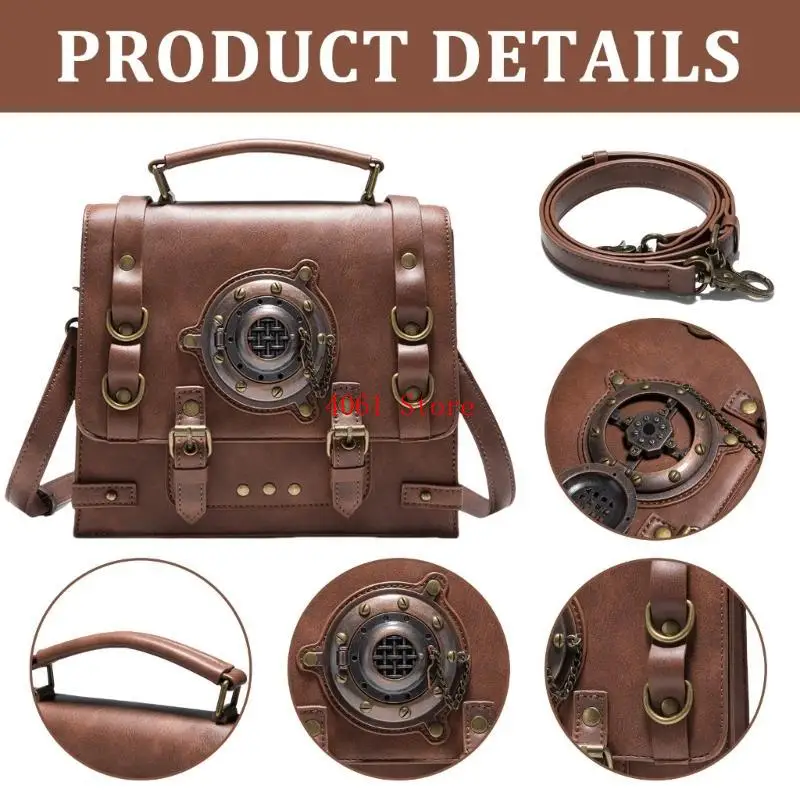 

Women PU Leather Crossbody Bag Top Handle Bag Punk Shoulder Bag Old Styles Bag for Daily Work Everyday