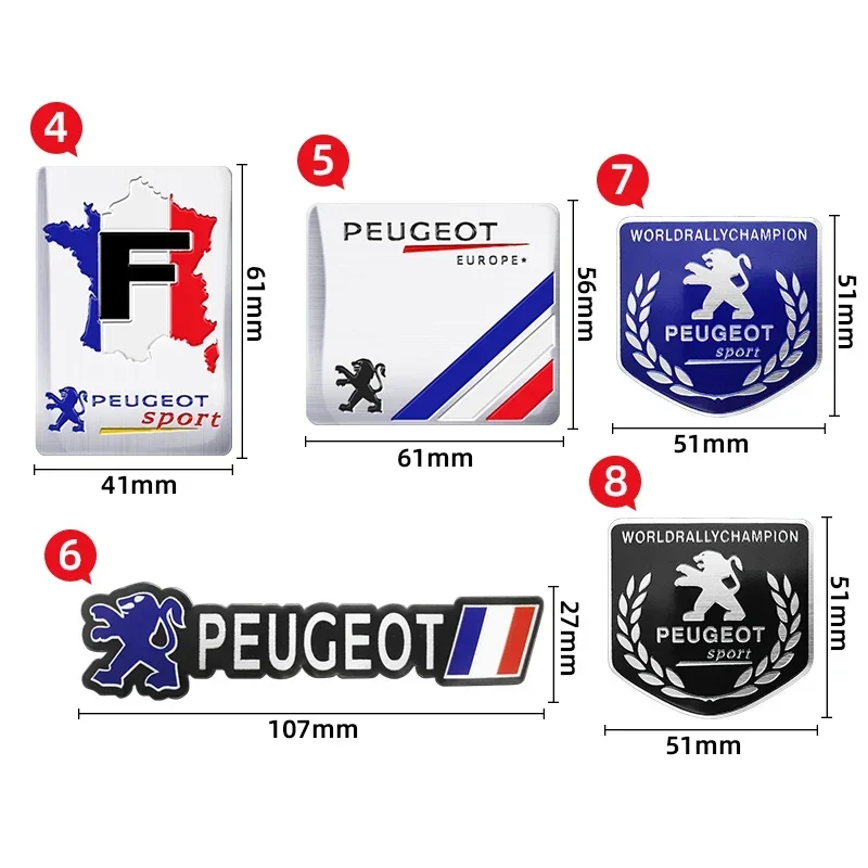 Car Styling Sticker 3D Aluminum Tail Emblem Badge Body Decal For Peugeot 2008 208 308 508 4008 408 3008 307 207 107 607 106 5008