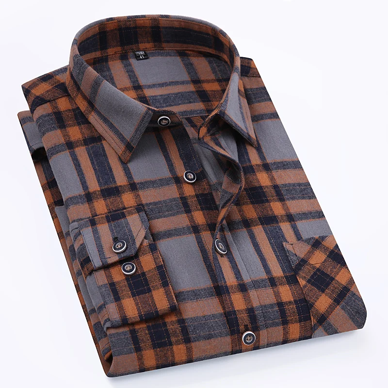 Oversize 11XL 10XL 9XL Plaid Flannel Shirts For Men Long Sleeve Cotton Fashion Casual Soft Standard-Fit Man Shirt Blouse Clothes