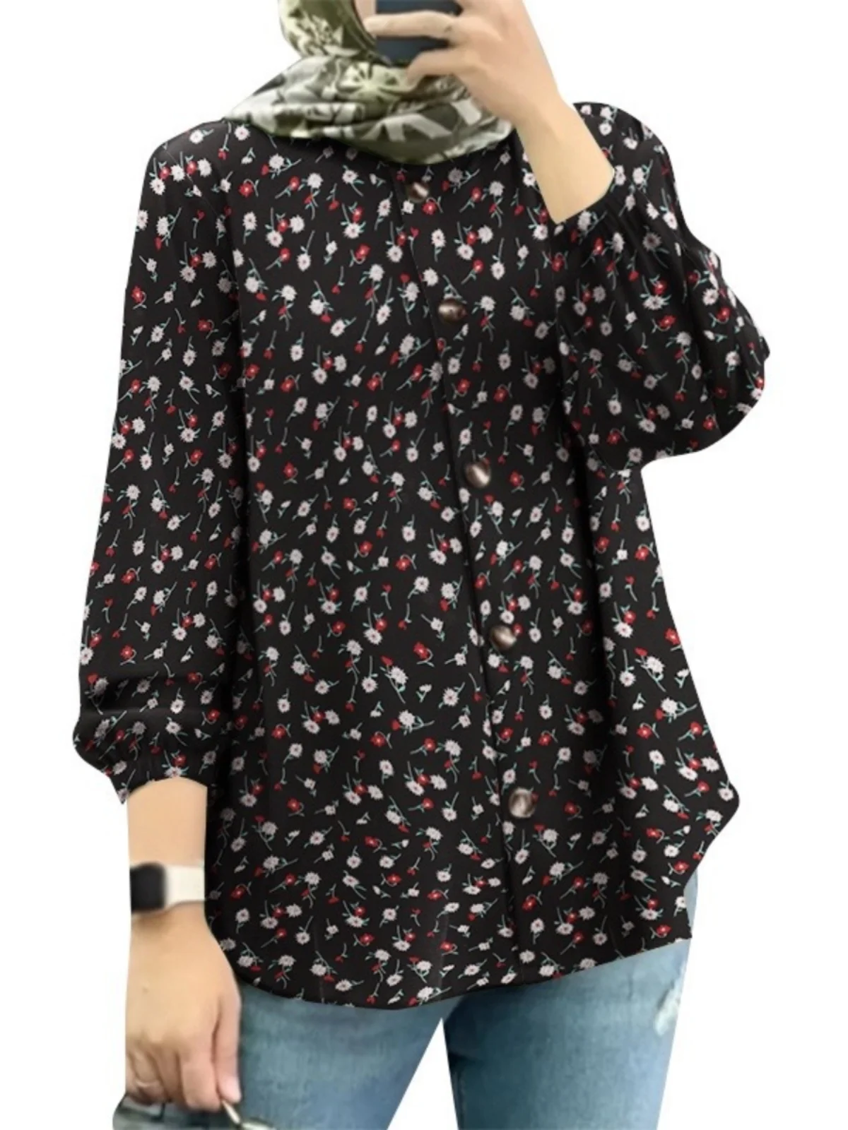 

Faionable Floral Women's irt Bubble Sve New 2025 Cross-Border Middle East Malaysia Polyester Summer Ethnic Stage Costume