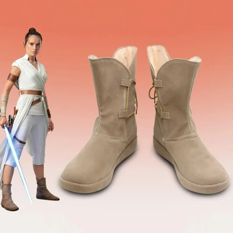 

Movie Star Cosplay Skywalker Shoes Rey Grey Brown Ankle Boots Halloween Force Awakens Costumes Accessories Custom Made