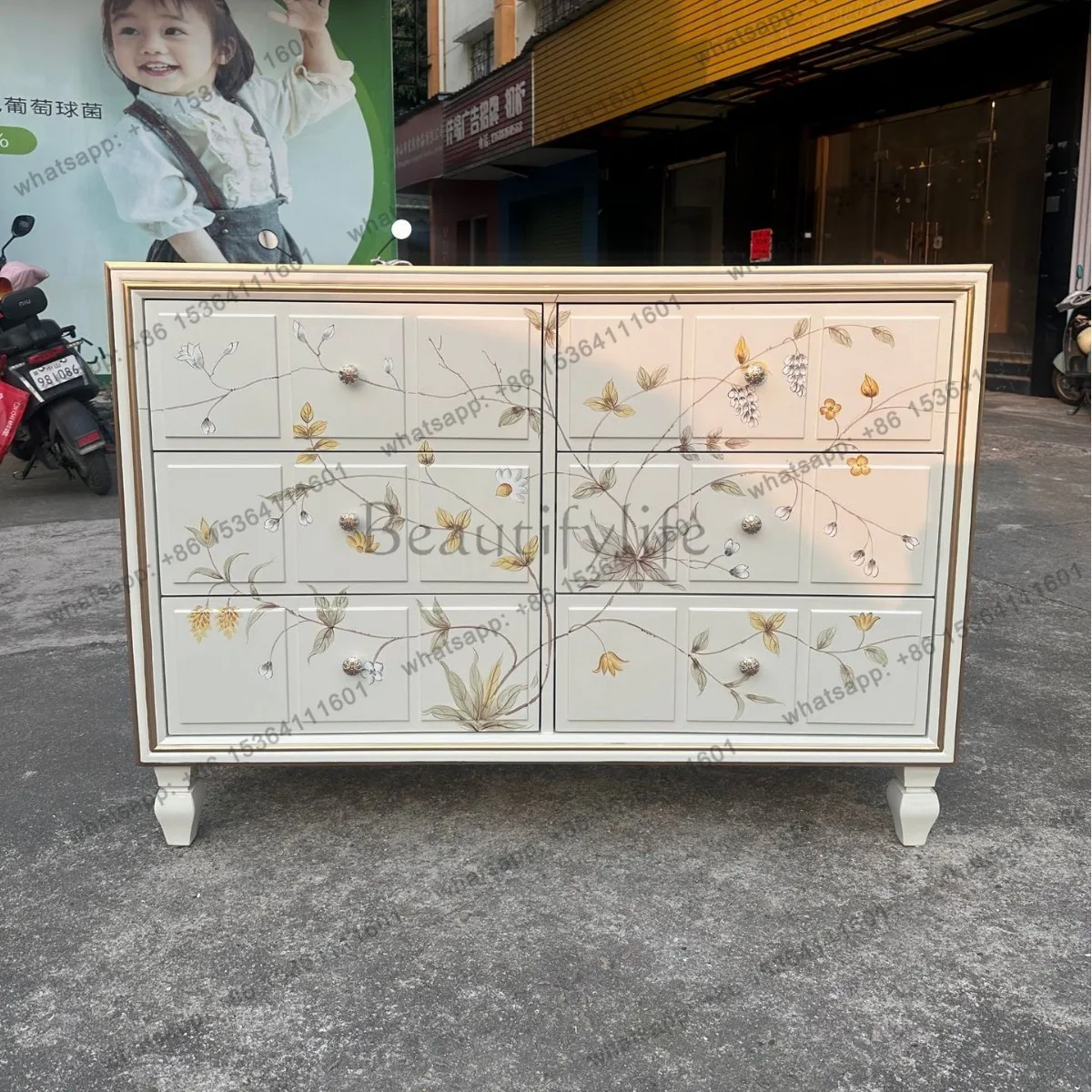 American hand-painted chest cabinet, bed and breakfast, bedroom, entrance cabinet, household storage and storage
