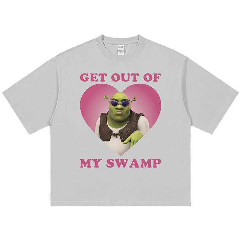 Get Out of My Swamp Shrek Funny Meme T Shirt Men's Women Retro High Quality O-Neck T-shirts Summer 100% Cotton Oversized T-shirt