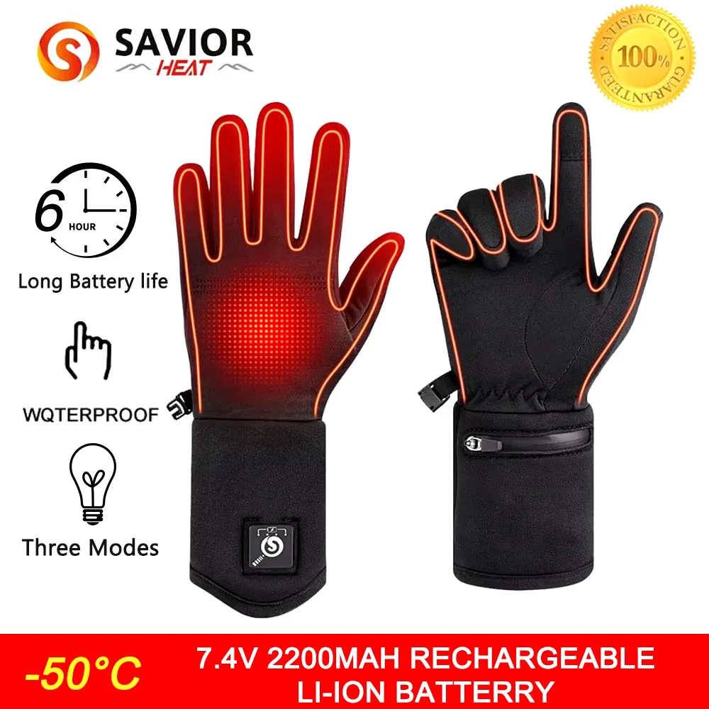 Savior Heat Electric Heated Glove Liners for Men Women Rechargeable Battery Heating Riding Ski Snowboarding  Cycling Thin Gloves