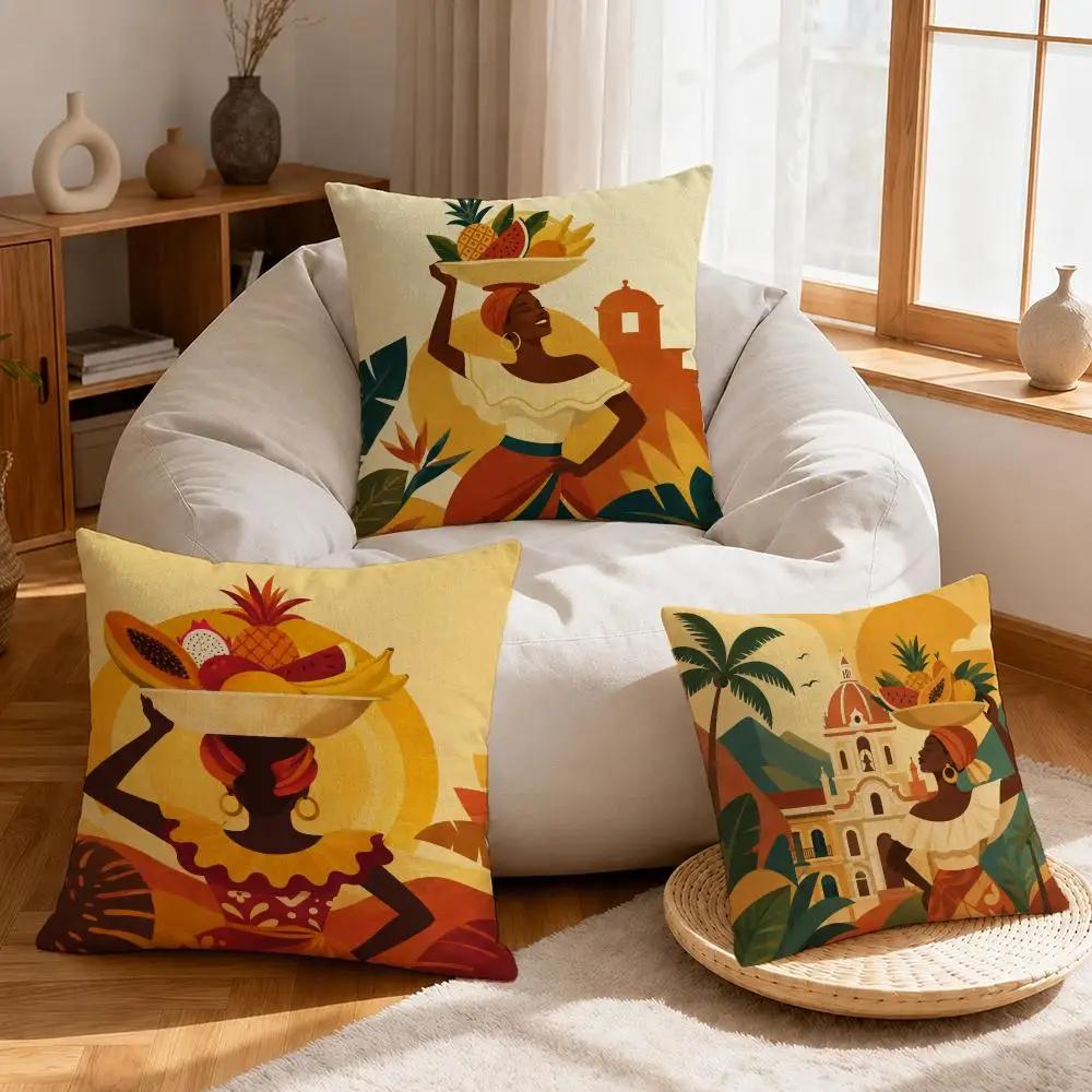 Art Vintage Landscape Colombia Cushion Cover Linen Anti-Mite Antibacterial Cushion Cover Invisible Zipper Sofa Decor
