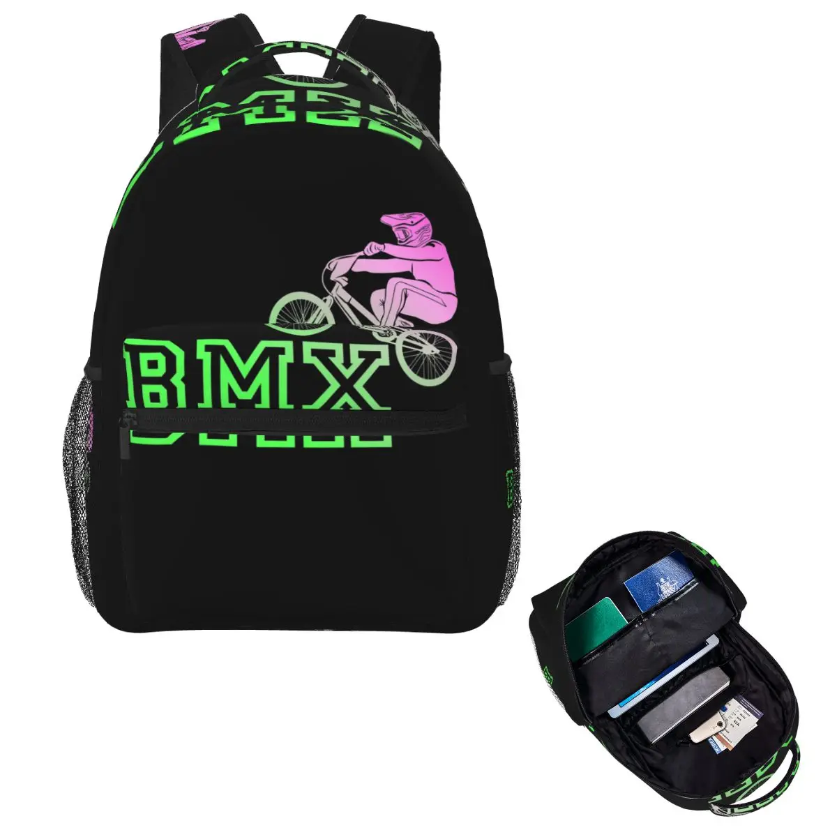 BMX Bicycle Rider Mountain Bike Student Backpack School Bag Hiking Travel Daypack for Boys Girls Fashion Bookbag Shoulder Bags