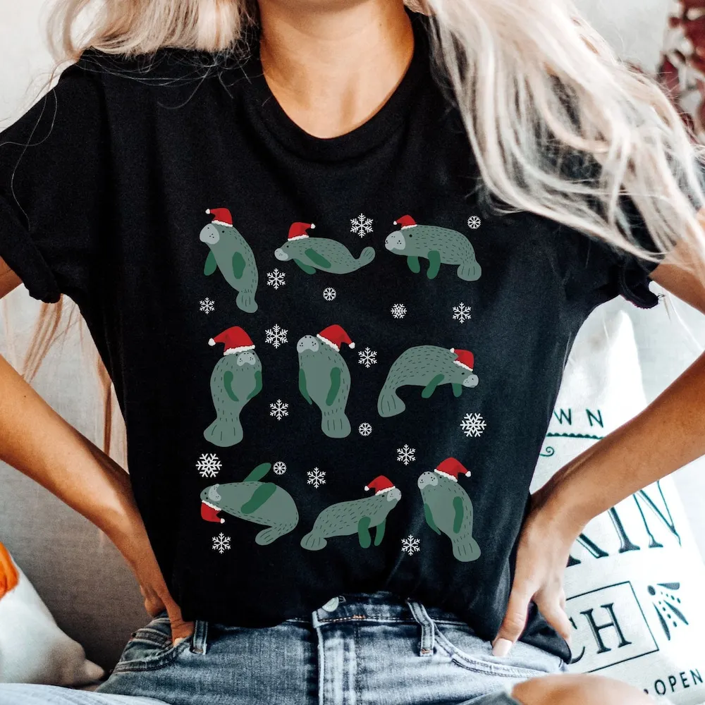 Funny Manatee Christmas T Shirt For Lover Sea Cow Xmas Manatees Family Matching Pajama Pants