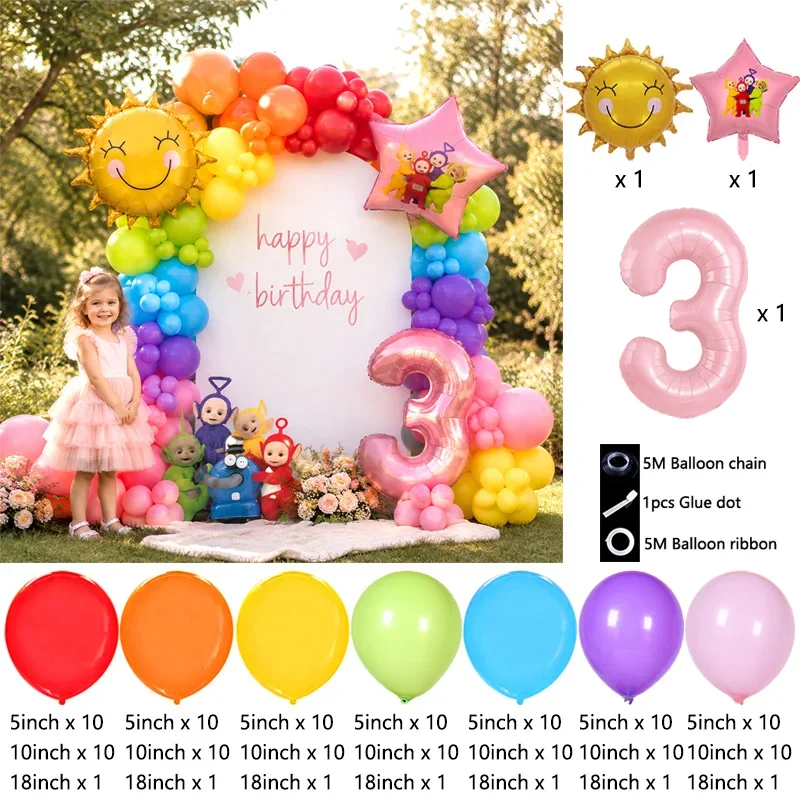 Teletubbies Kids Balloon Garland Globos Kit, Cute Foil Latex Balloon Bouquet for Baby Birthday Baby Shower Party Backdrop Photo view 4