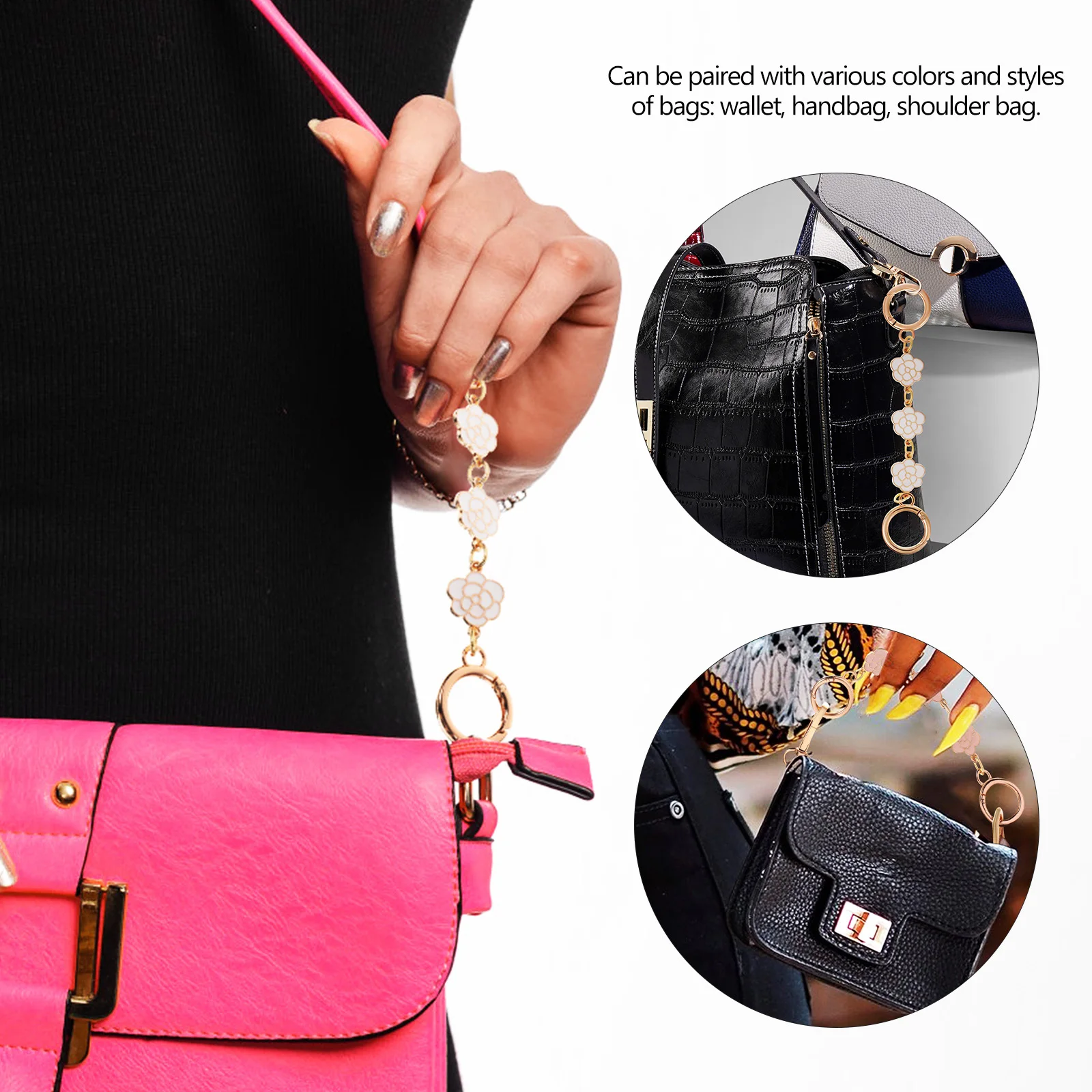 2 Piezas de Correa de Hombro con Diseño de Flor de Camelia de Montaña, Accesorios de Aleación para Bolsos, Extensor de Correa de Cadena, Suave y Cómodo para Bolsos de Mano