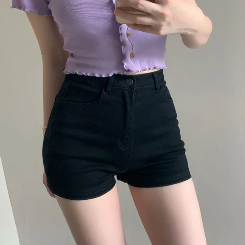 

Summer Women Chic Black Short Jeans Lady Slim Fit Elastic Jeans Pants Girls Korean Fashion High Waisted Denim Shorts