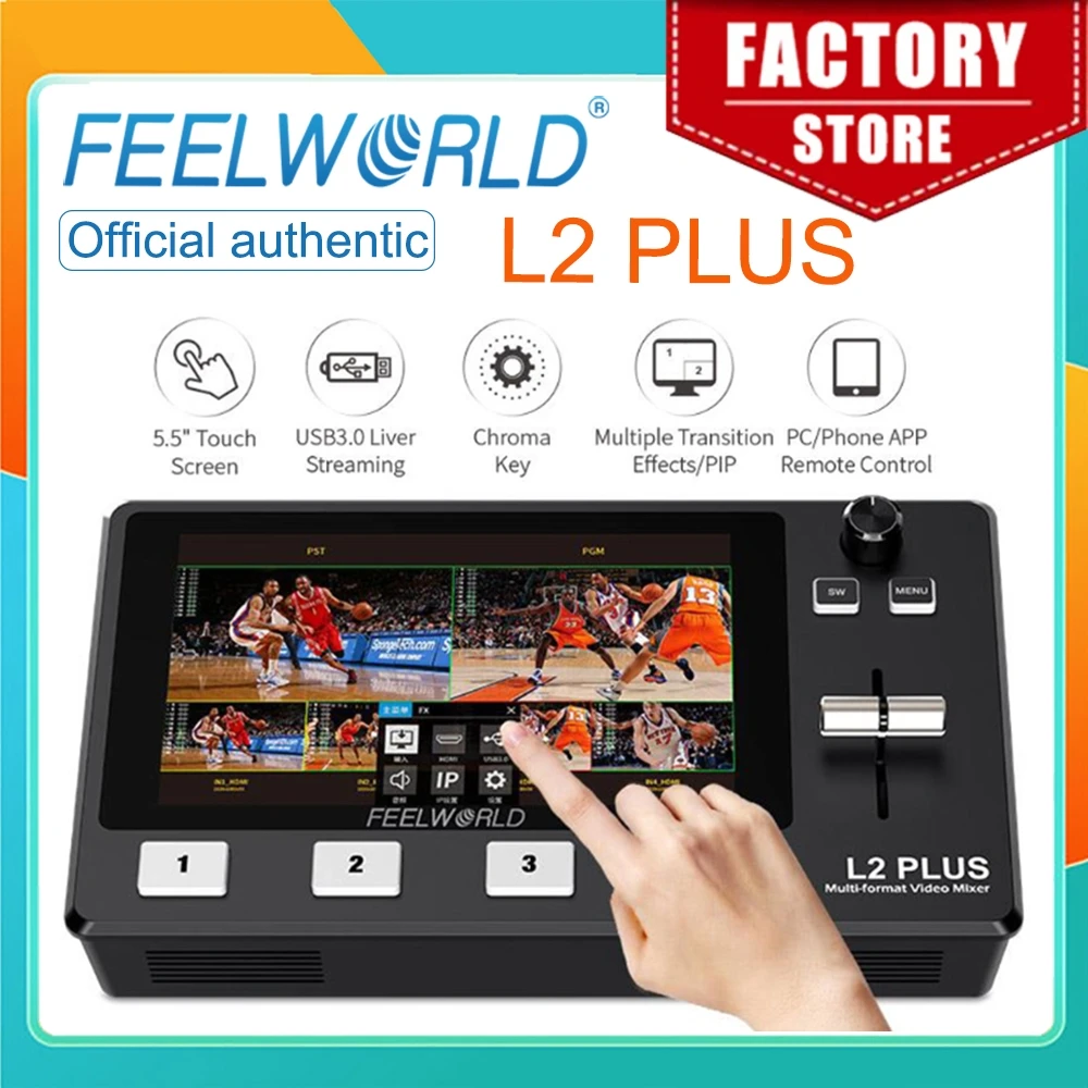 FEELWORLD Multi Camera Video Mixer Switcher  L2 Plus 5.5 Inch LCD Touch Screen 4 HDMI Inputs USB3.0 Output Live Streaming