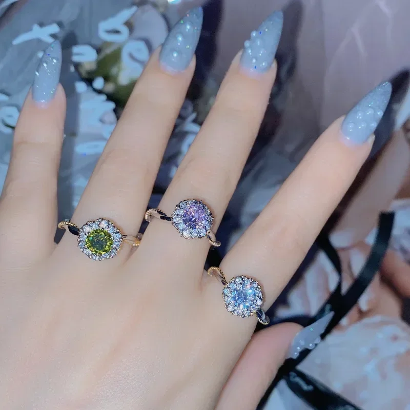 

MDL Муассанит Стиль. Легкий Роскошный Взрывной Искусственный D Цвет Кольцо Муассана Цветочная Группа Темперамент Обручальное Кольцо