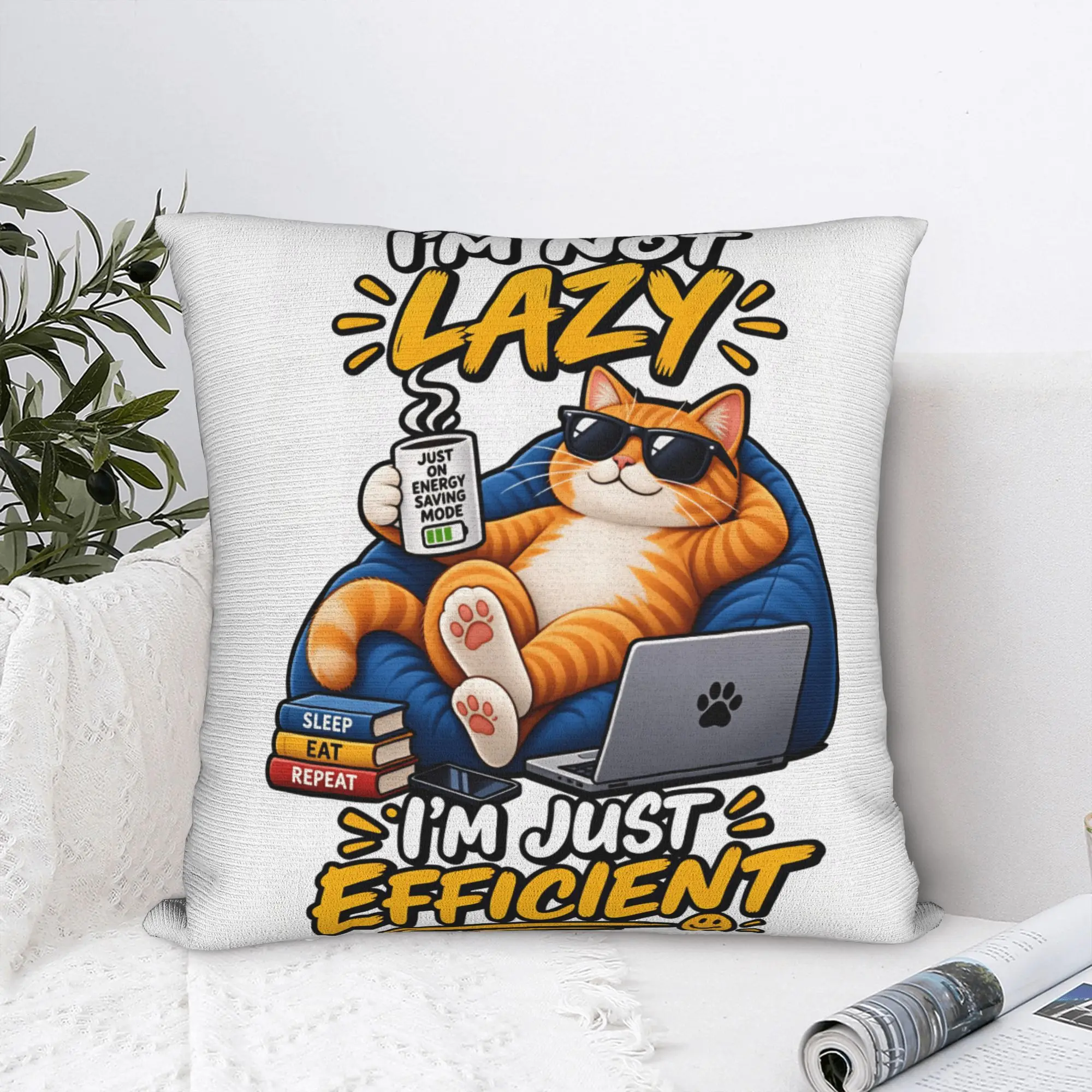I'M NOT LAZY I'M JUST EFFICIENT Pillow Cover  Soft Cushion Cover Vintage Pillow Case For Couch Sofa Bedroom