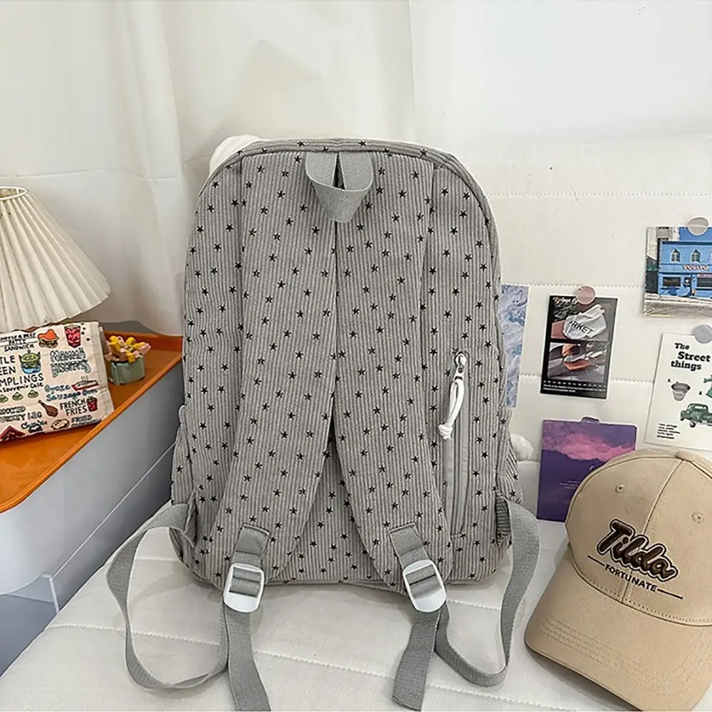 Multicolor Star Backpack Star Printed Corduroy Lightweight School Bag Breathable Large Capacity Shoulders Bag Autumn and Winter