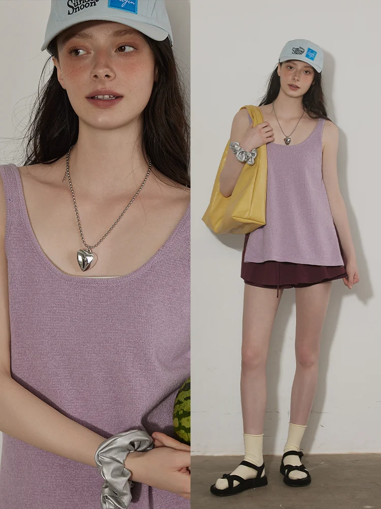 

Женский свободный вязаный жилет Lofi Choose без рукавов, фиолетовый, летний, новый стиль, повседневный, удобный топ