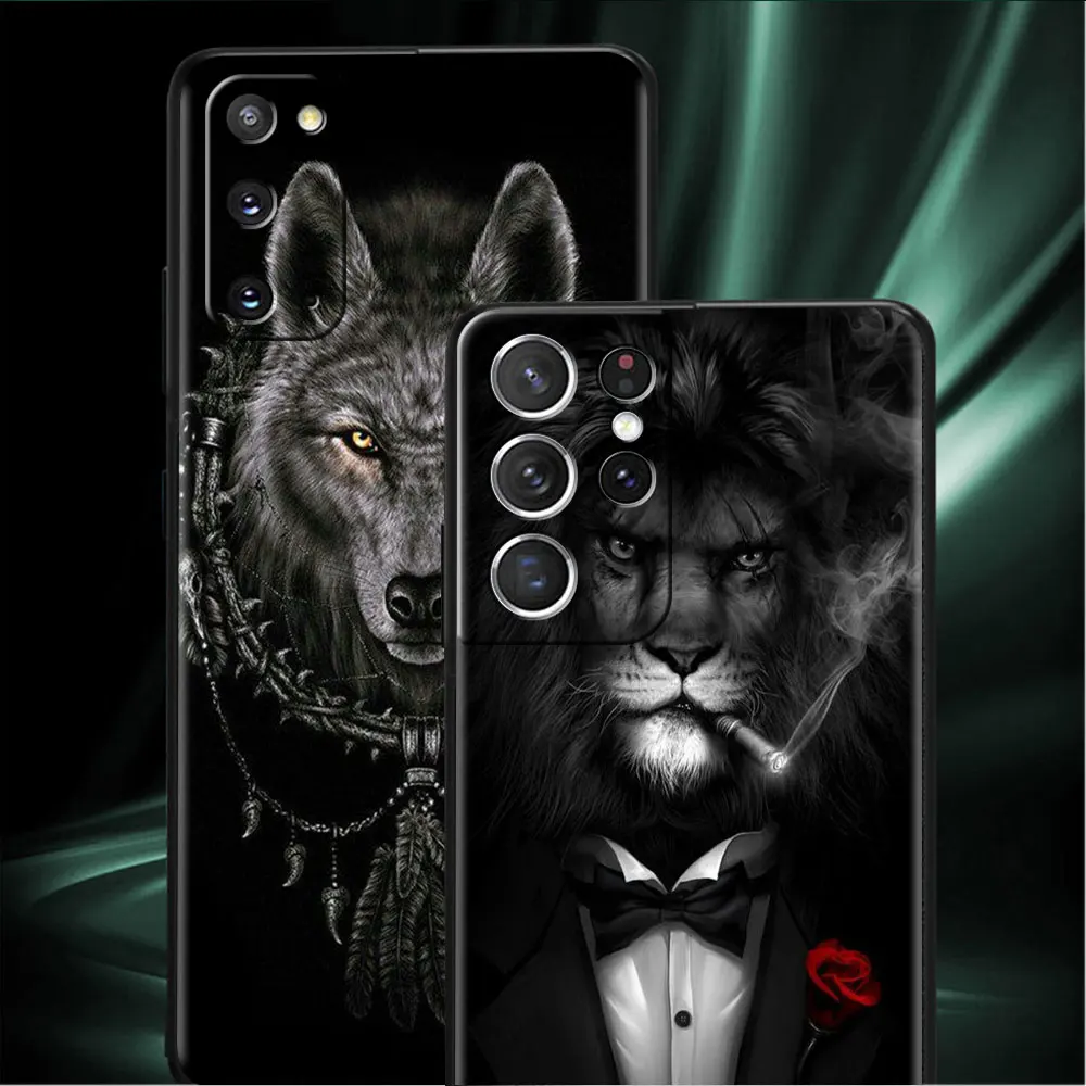 Wolf Lion Animal Case For Samsung Galaxy S24 S22 S21 S23 S20 FE S10 Plus Note 20 Ultra 10 Plus Soft Phone Shell Black Cover S24+