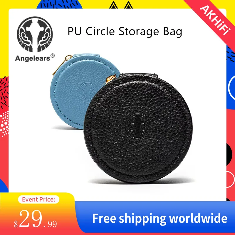 Angelears Circle Leather Earphone Storage Bag HIFI Carrying Case Accessories for IEMs Audio Adapters Eartips