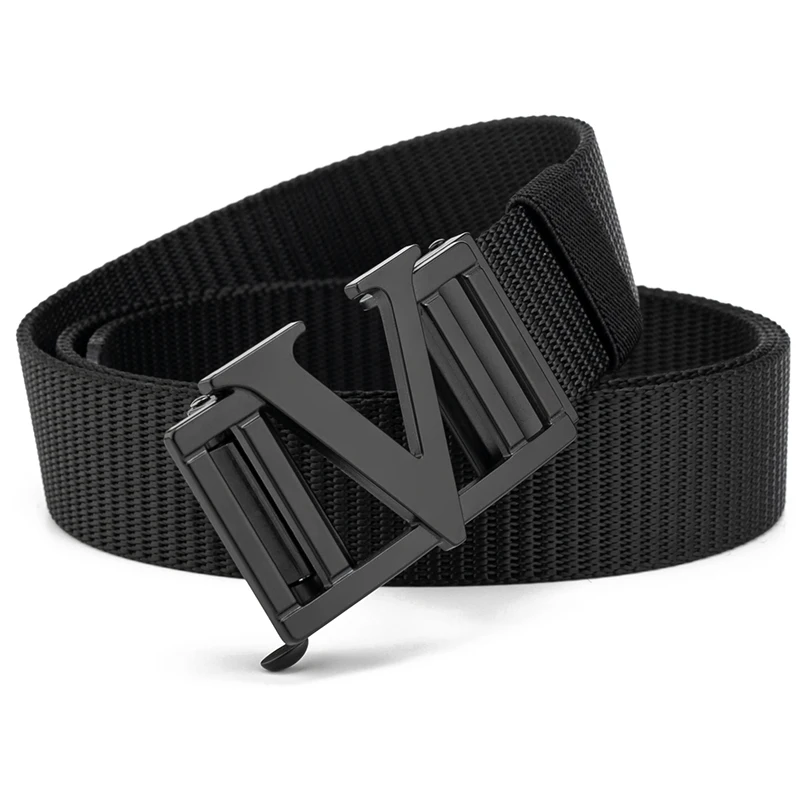 Unisex Tactical Belt 34mm Wide Nylon Canvas Casual Outdoor Belt Adjustable Strap with Alloy Automatic Buckle for Men Students